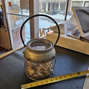 Rustic Metal and Glass Lantern Candle / Shell Holder